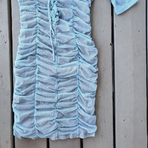 Majorelle Baby Blue Ava Off-The-Shoulder Ruched Bodycon Mini Dress Size Medium - Picture 5 of 7